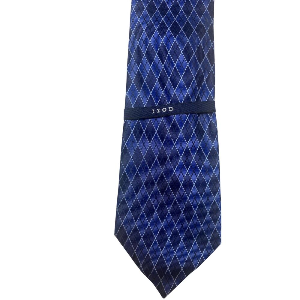 NWT Izod Silk Tie Men's Blue Geometric Career Office - Picture 2 of 6